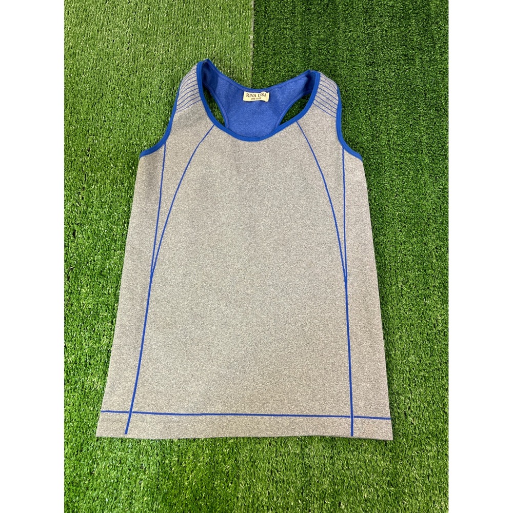 Riva USA Womens Racerback Athletic Tank Top Grey Blue‎ Contrast Piping One Size